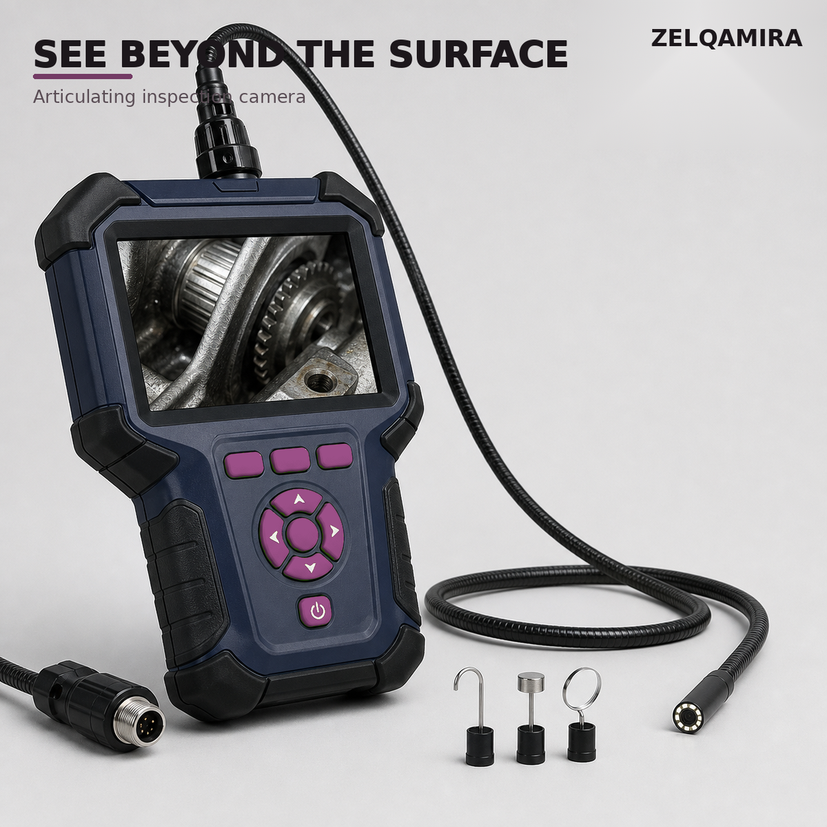 ZELQAMIRA Articulating Inspection Camera – Rechargeable Borescope with Large Screen