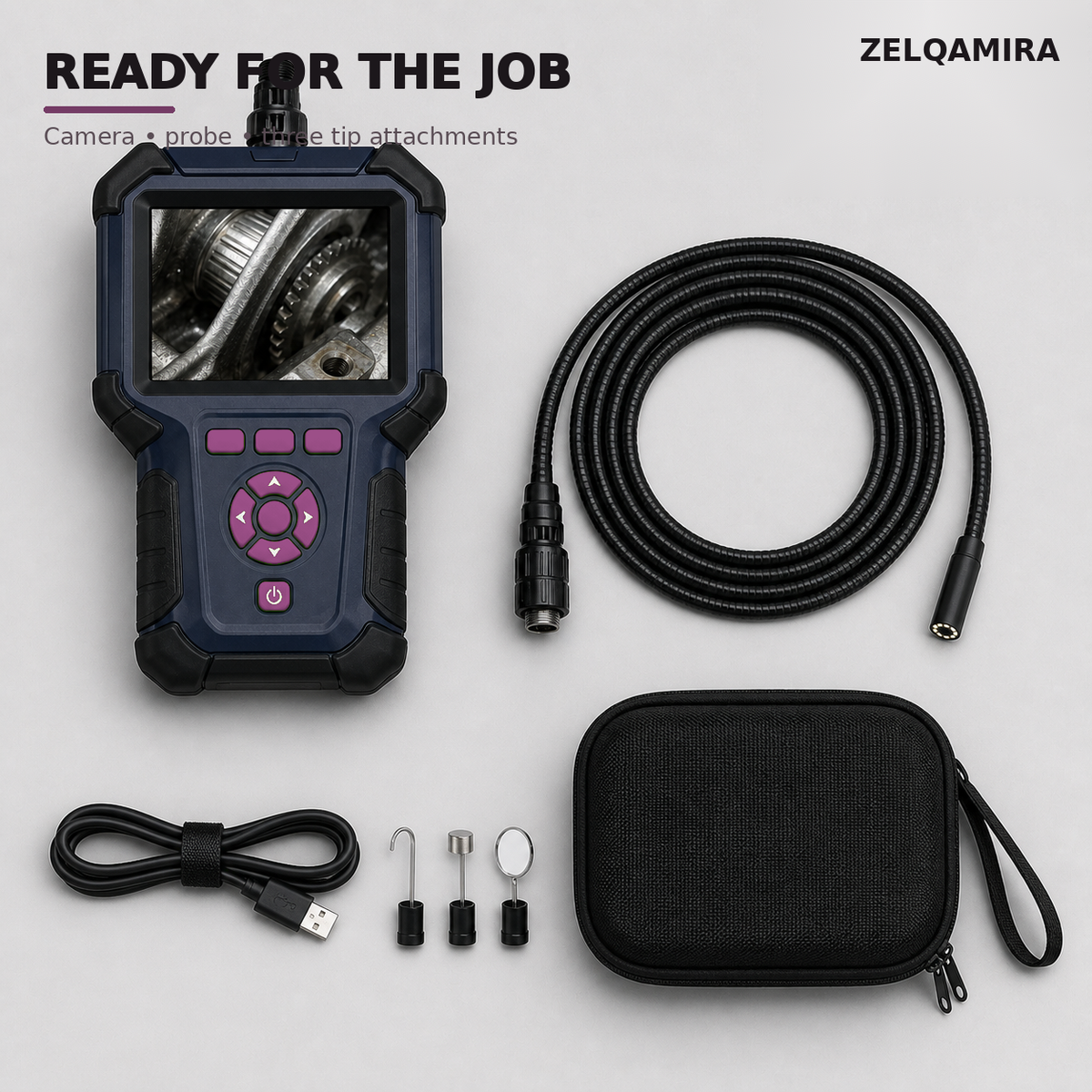 ZELQAMIRA Articulating Inspection Camera – Rechargeable Borescope with Large Screen